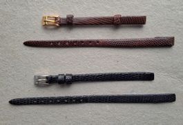 2 × Uhrenband, schwarz und braun, Echse (Bandanstoss: 6 mm)