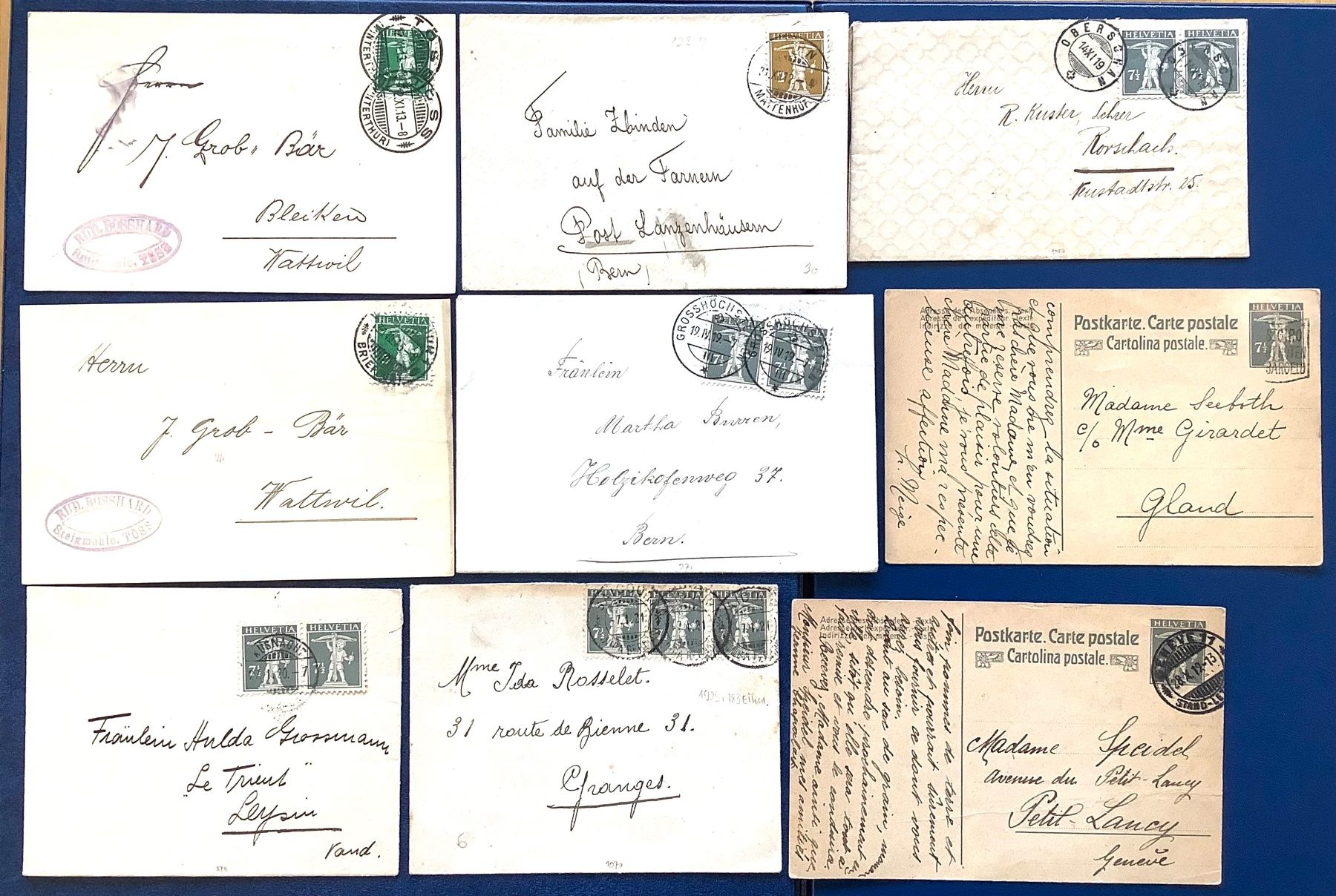 Alle Briefmarken: 1912-21 / 5 Briefe und 4 Postkarten mit Tellknabe – Gebraucht aus Liestal von Skunk02