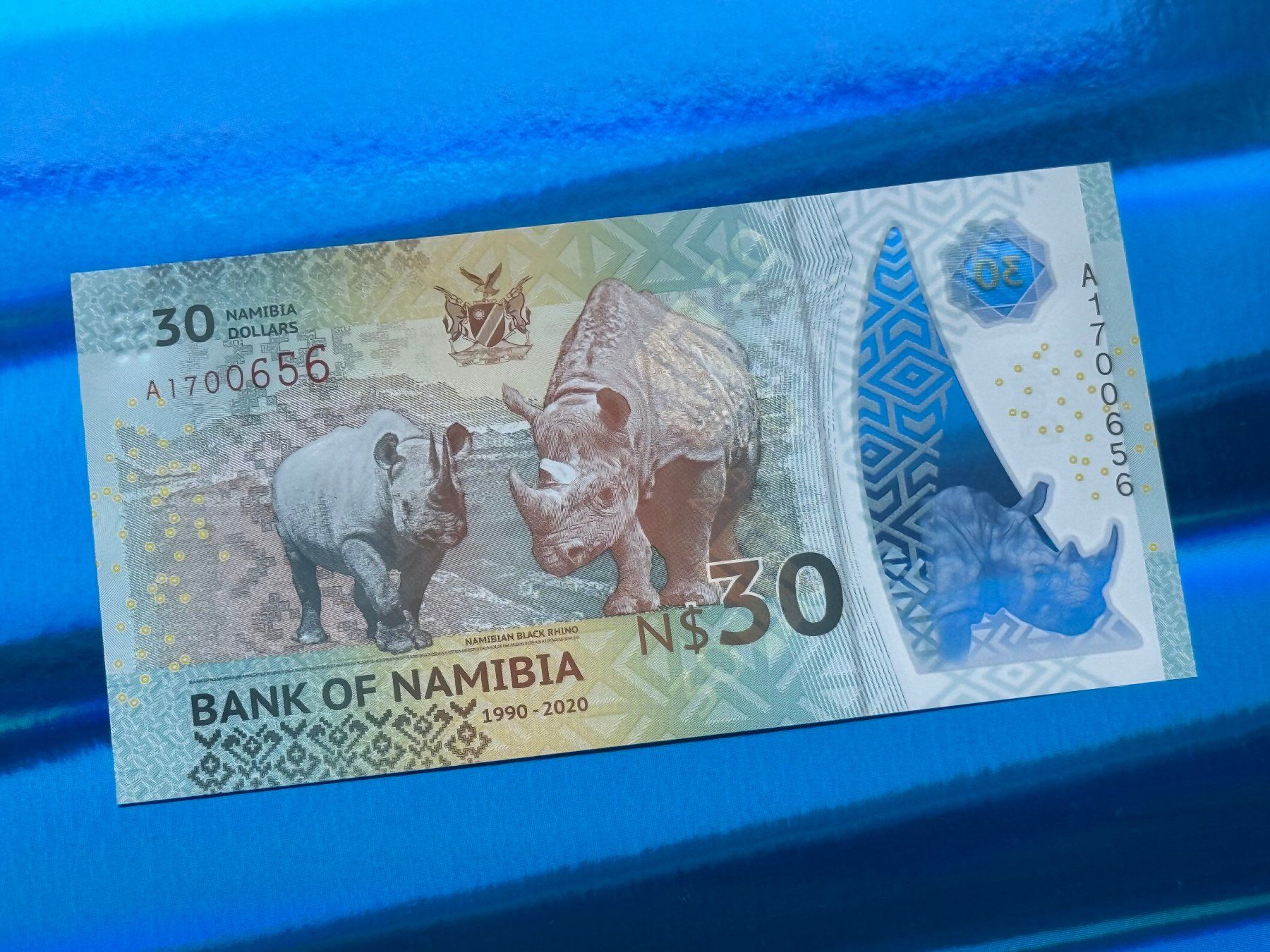 Banknoten: *** Namibia 2020 - N$ 30 UNC - Nashorn – Neu und originalverpackt aus Pfäffikon SZ von Sieben77 4