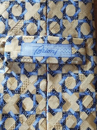 Krawatte Brioni Seide gelb blau geometrisch gemustert