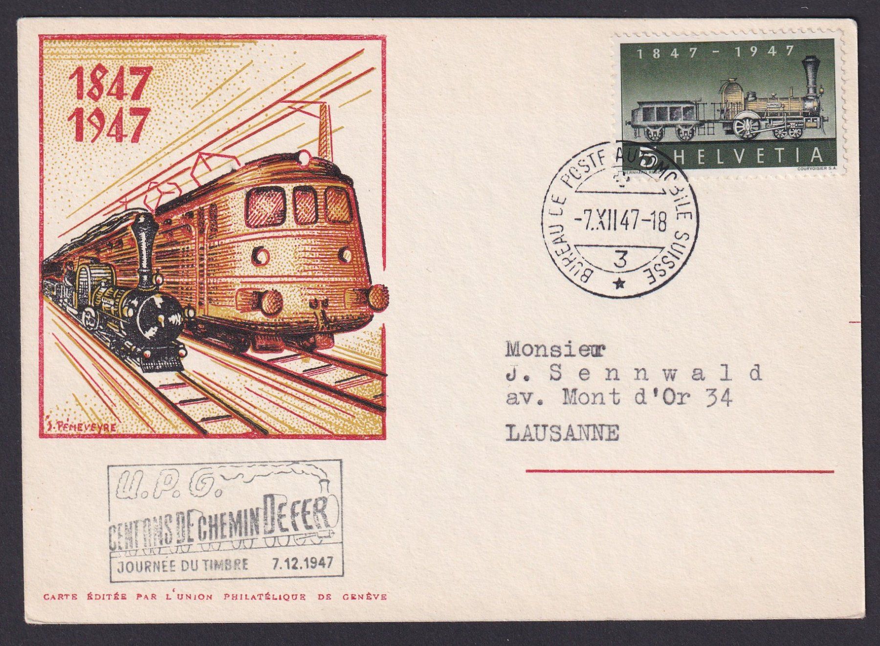 Alle Briefmarken: 1947, Maximumkarte Nr. 277, Spanisch Brötlibahn, TdB – Gebraucht aus Ebikon von SilvioFreund