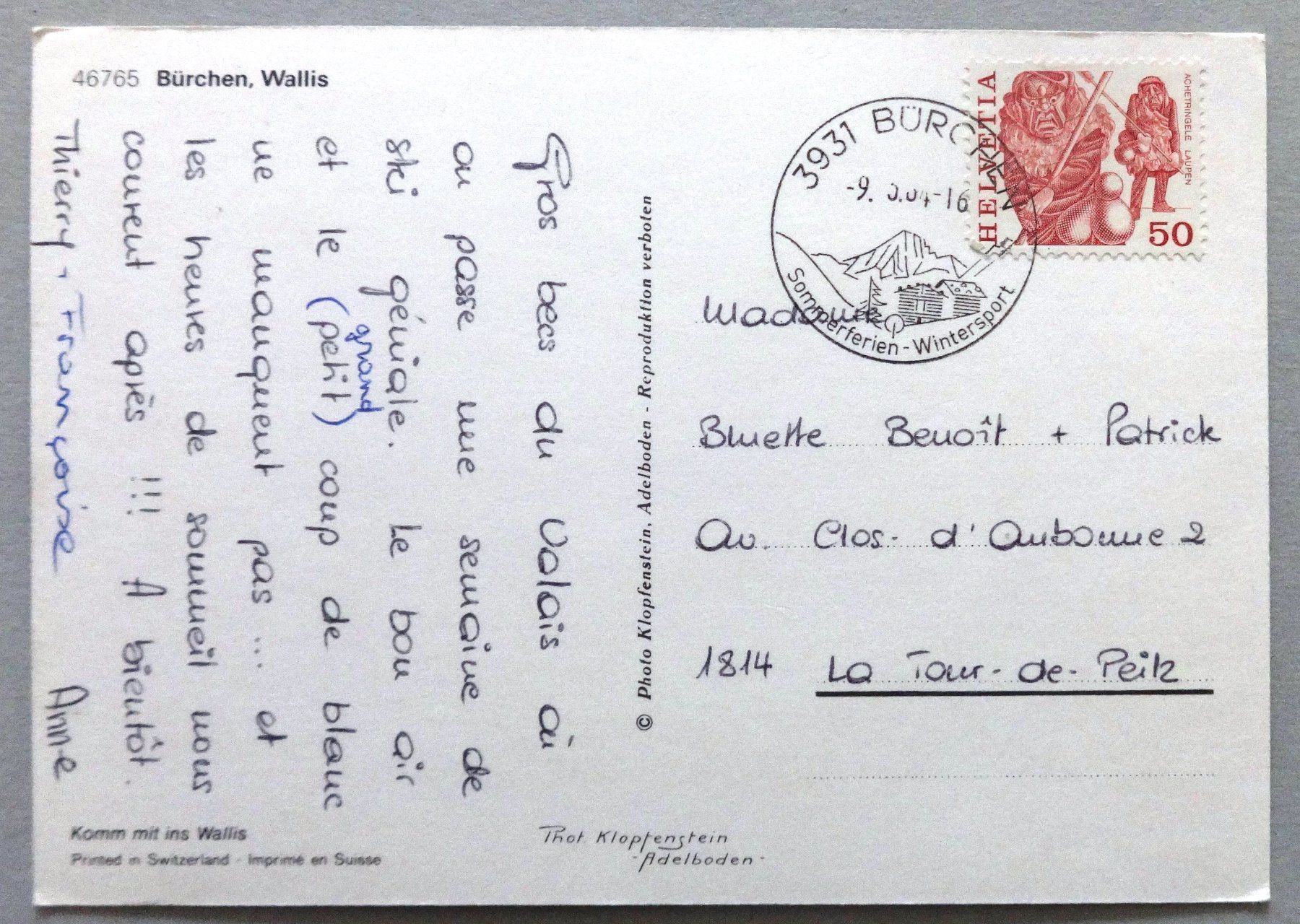 Cartoline postali: Bürchen, Wallis – Usato da Fétigny venduto da Billy2miny 1