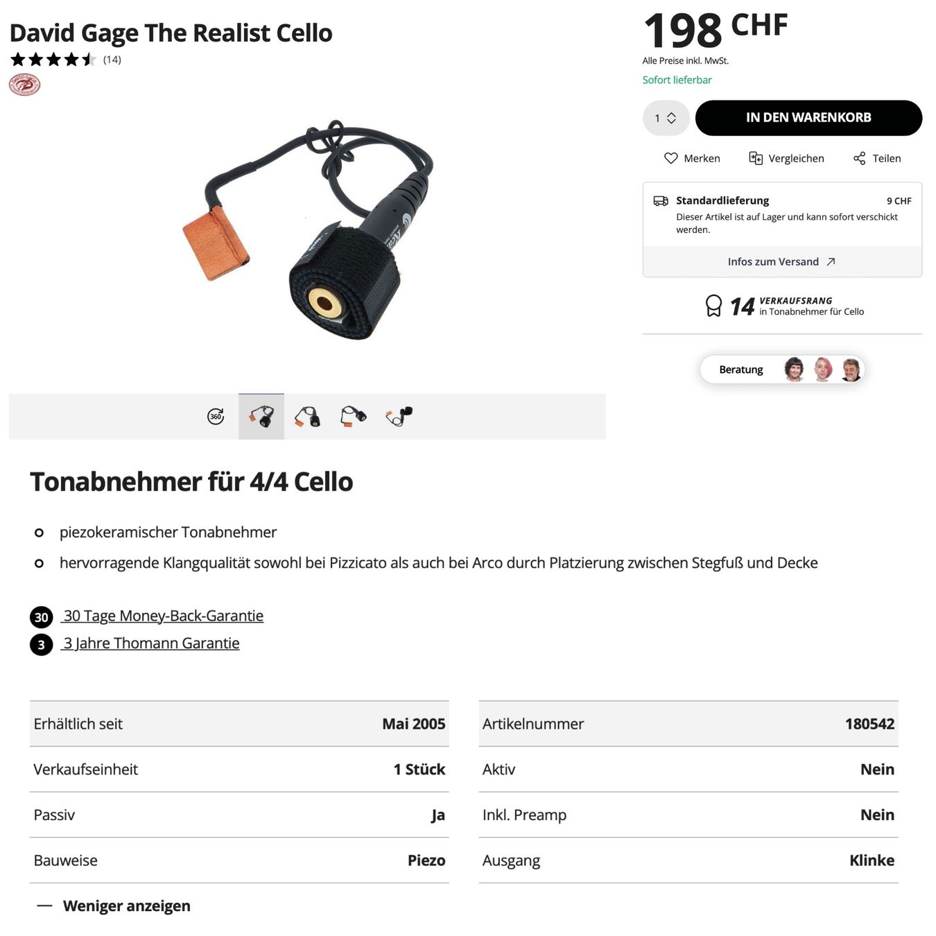 Strumenti musicali: Cello-Tonabnehmer – Nuovo e nell'imballaggio originale da Aarau venduto da lau_q57l 6