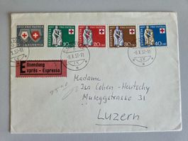 Brief mit 5 Pro Patria Marken 1957, Eilsendung