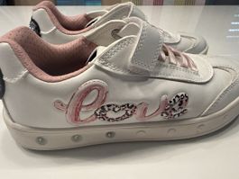 Geox Kinder Turnschuhe blinken Gr. 35 weiss pink Love Herz