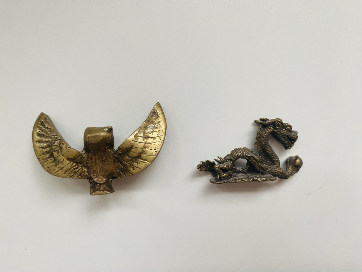 Tutte le decorazioni: Zwei Metallfiguren Drache und Eule – Usato da Malters venduto da Kuettel1 1