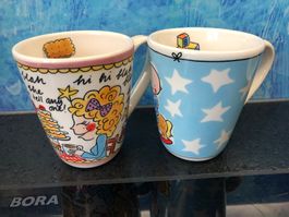 2 Blond Geschirr Tassen Teetassen Schüsseln Comic Geschirr