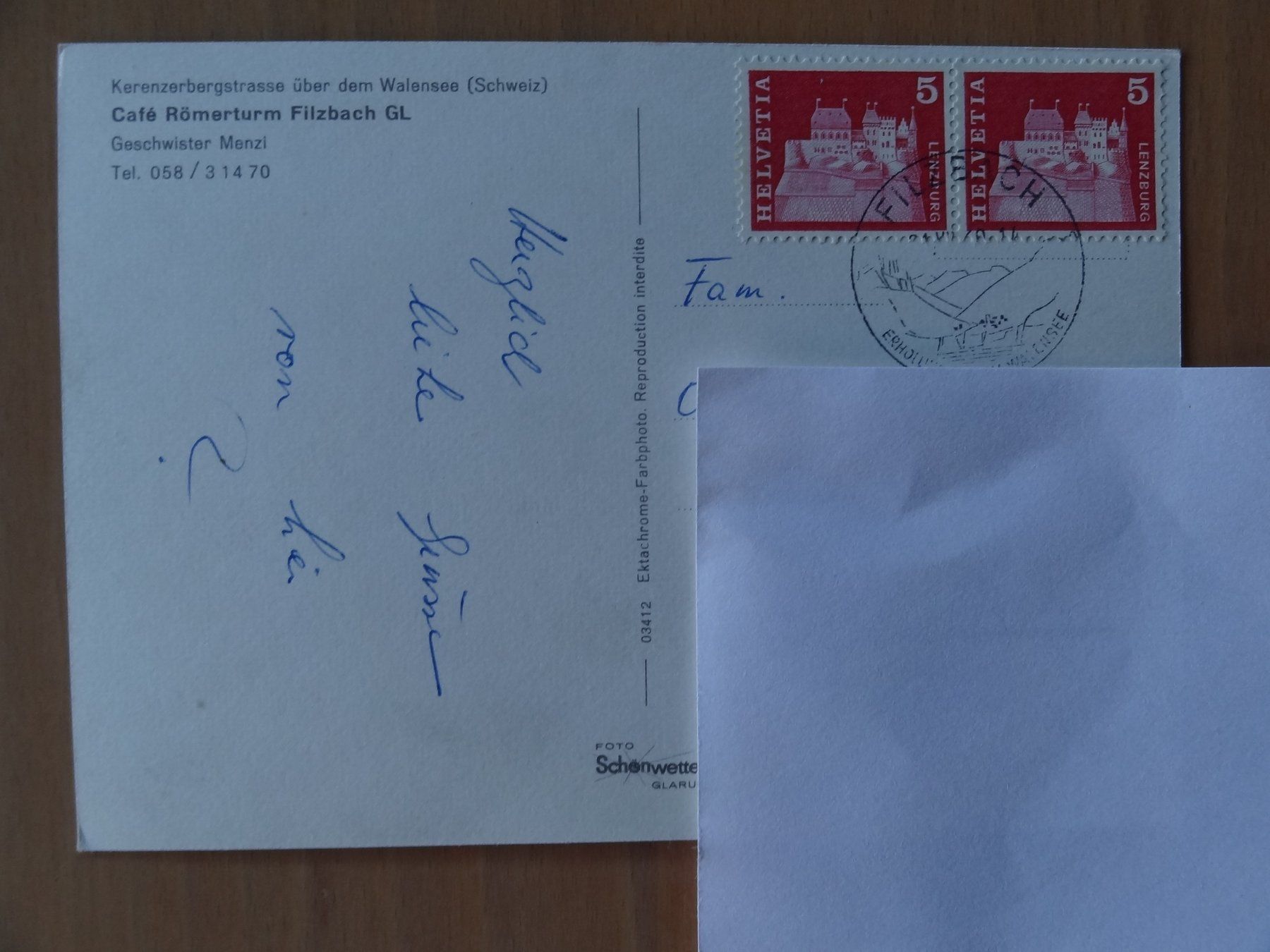 Cartoline postali: Filzbach - Café Römerturm - Walensee - 1960 – Usato da St Léonard venduto da Riglin 1