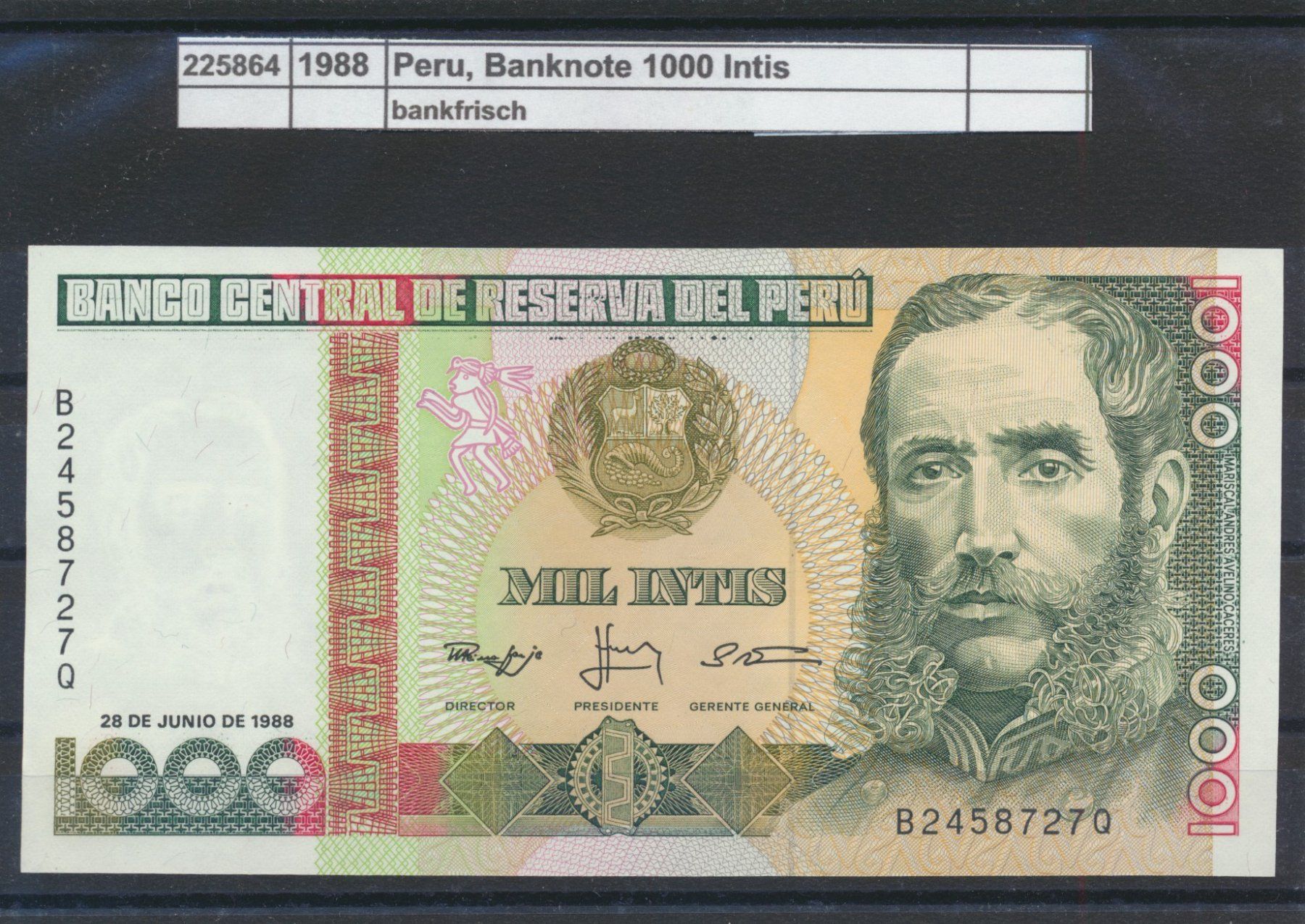 Banconote: 1988 Peru, "Banknote - 1000 Intis", bankfrisch – Nuovo (secondo la descrizione) da Winterthur venduto da Zupogeru