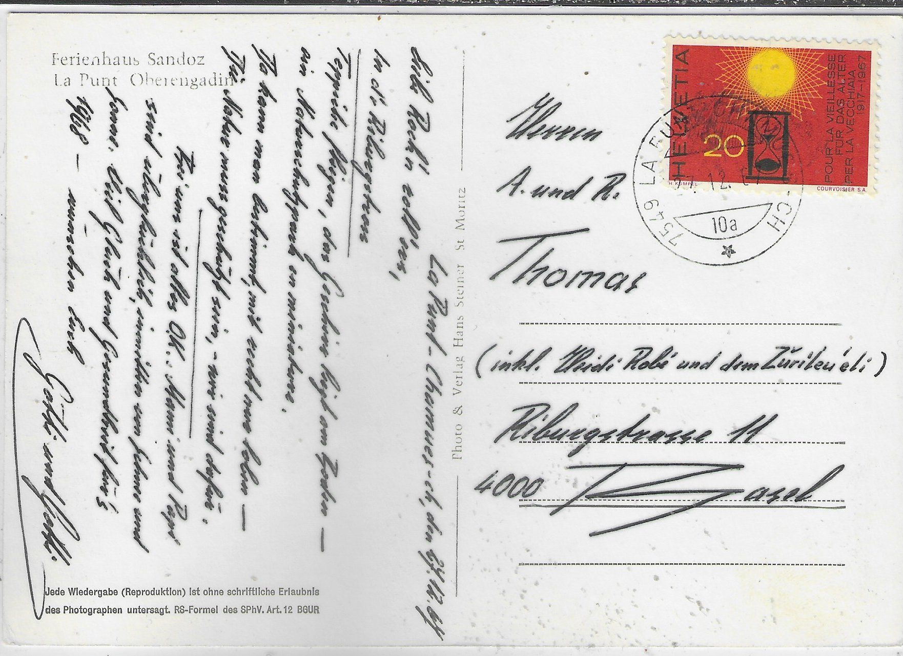 Cartoline postali: Ferienhaus Sandoz - La Punt – Usato da Ettingen venduto da Kartenplanet 1