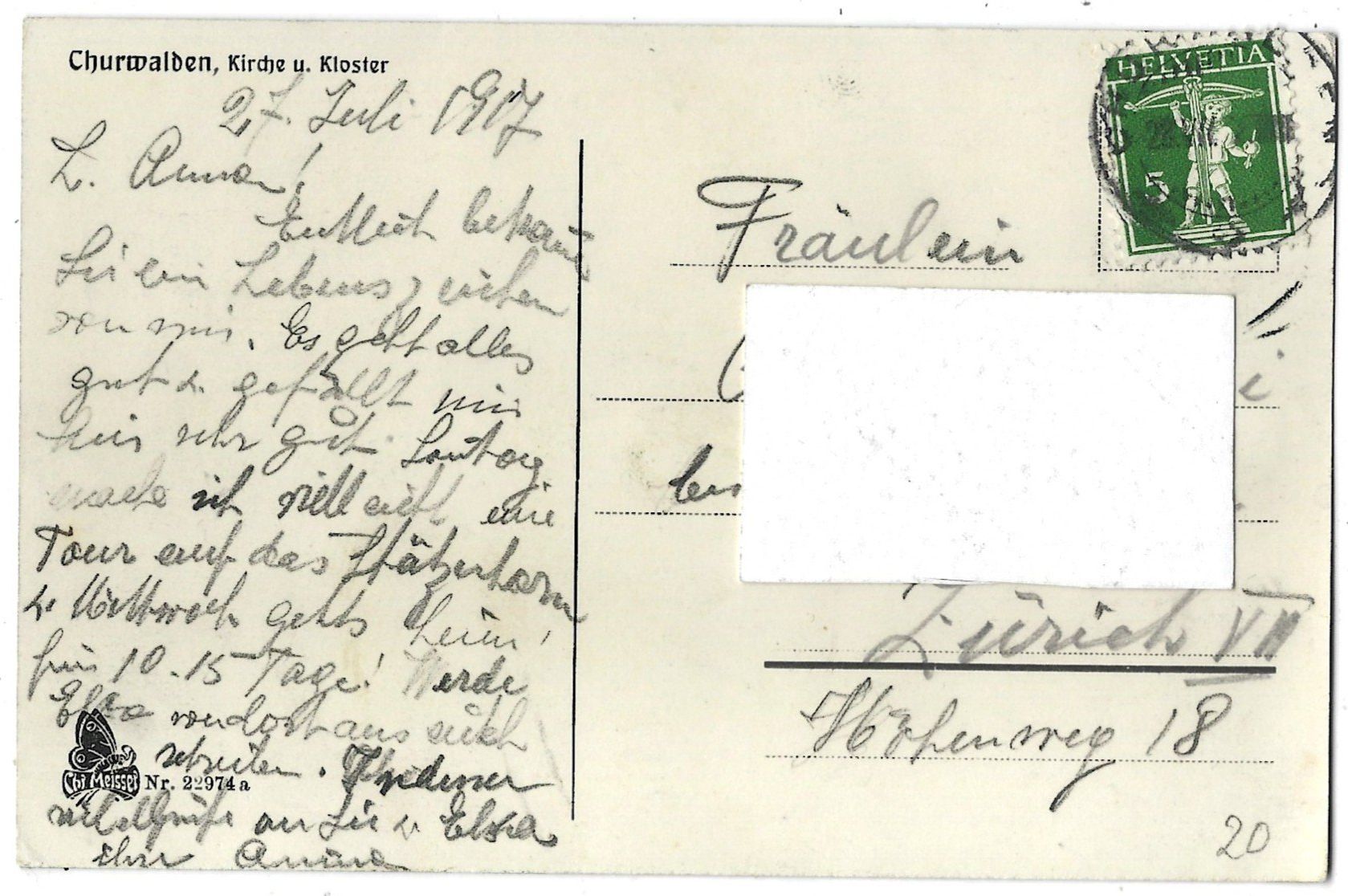 Cartoline postali: Churwalden, Kirche u. Kloster – Usato da Bütschwil venduto da Jackson1A 1