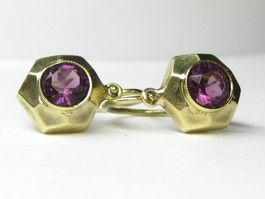 Antik Ohrringe Gold 585 / Amethyst-farbene Glassteine
