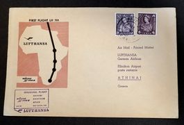 FIRST FLIGHT LUFTHANSA LH 701 NAIROBI-KHARTOUM-ATHEN 1952