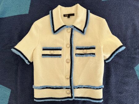 Kurzarmjacke Maje Tweed-Optik weiss blau Grösse 0 neu