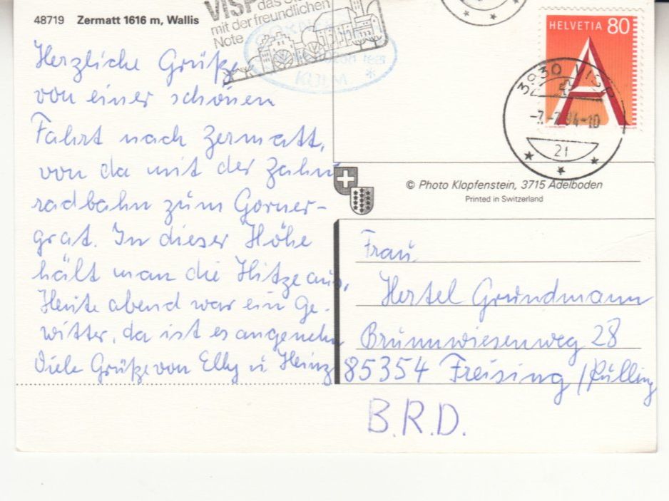 Cartes postales: Zermatt 1994 – D'occasion à Bürglen TG par StampGraf 1