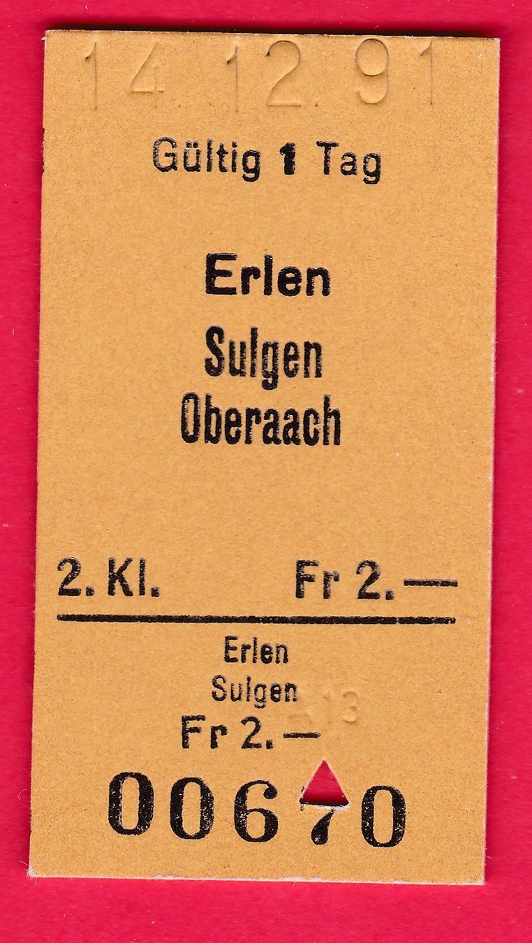 Billets: KARTON BILLETT, ERLEN - OBERAACH, 2.KLASSE, EINFACH – D'occasion à Oberrieden par Gebirgsstelze