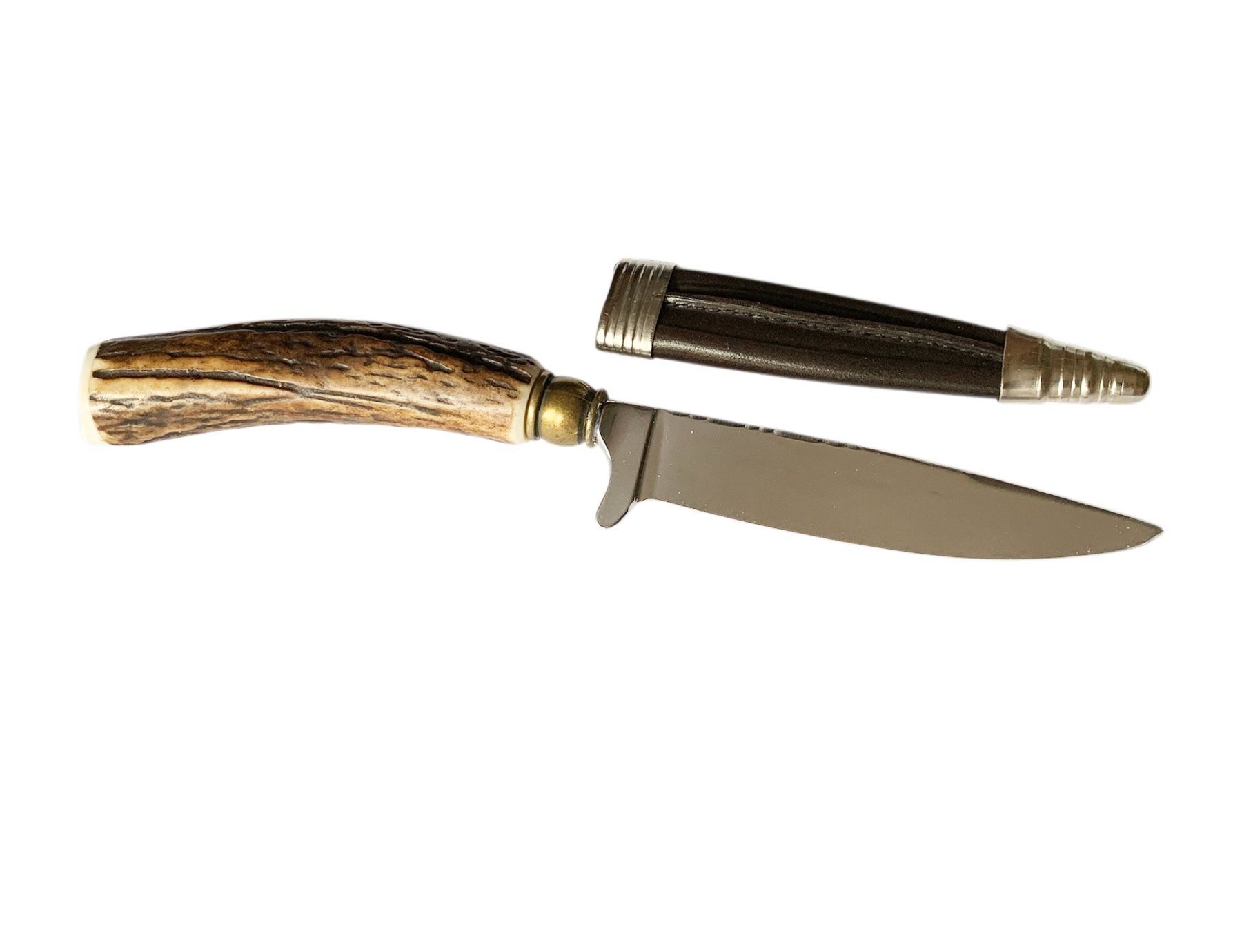 Accessori: Messer mit Griff aus echtem Hirschgeweih mit Lederscheide – Nuovo e nell'imballaggio originale da Arbedo venduto da patagonialeatherrugs 1