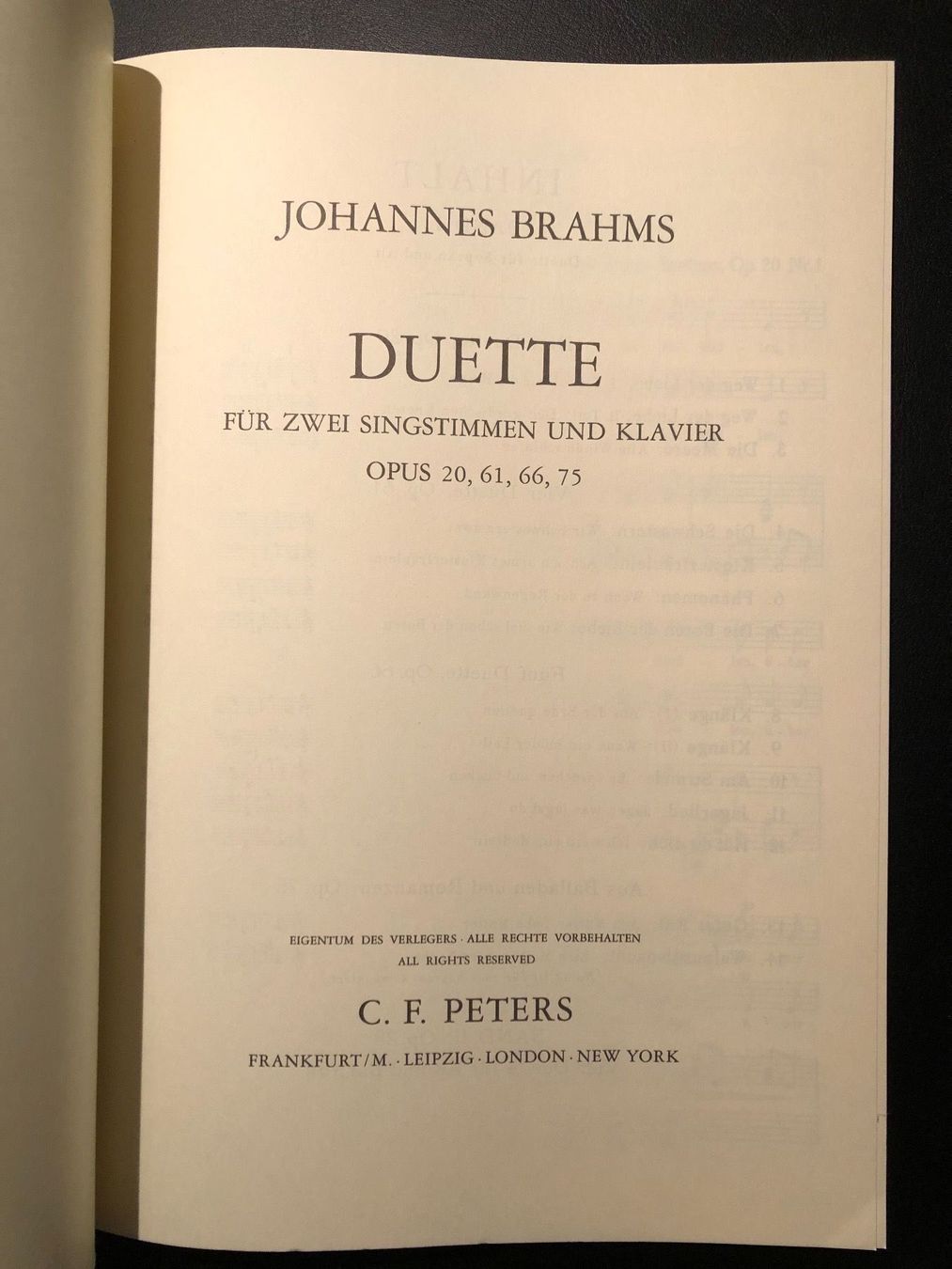 Bücher: Brahms Duette Opus 20, 61, 66, 75 – Gebraucht aus Bottmingen von Botbas 1