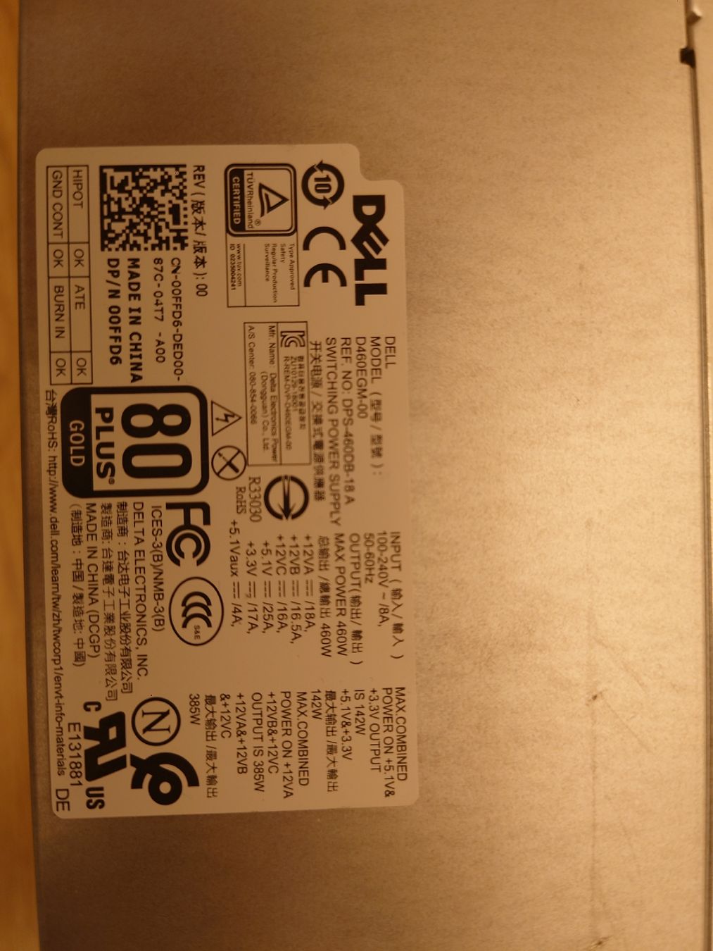 Dell Custodie: Dell DPS-460EGM-00 Netzteil 460W, 80+ Gold. – Usato da Zürich venduto da Almohammed 2