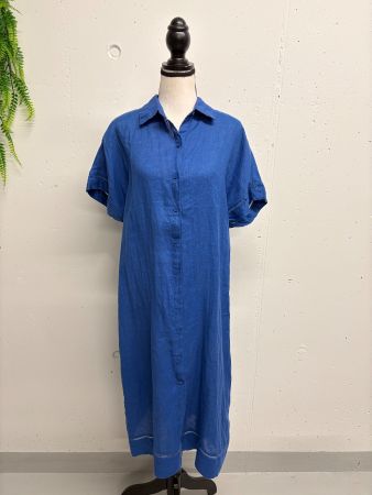 Lindex Midikleid Leinen S- L Kleid Kurzarm blau