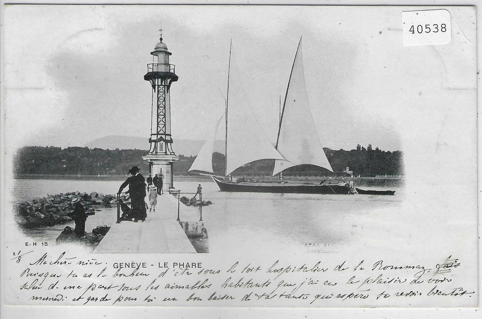 Cartoline postali: Geneve - Le Phare - Leuchtturm mit Segelschiff – Usato da Ettingen venduto da Kartenplanet