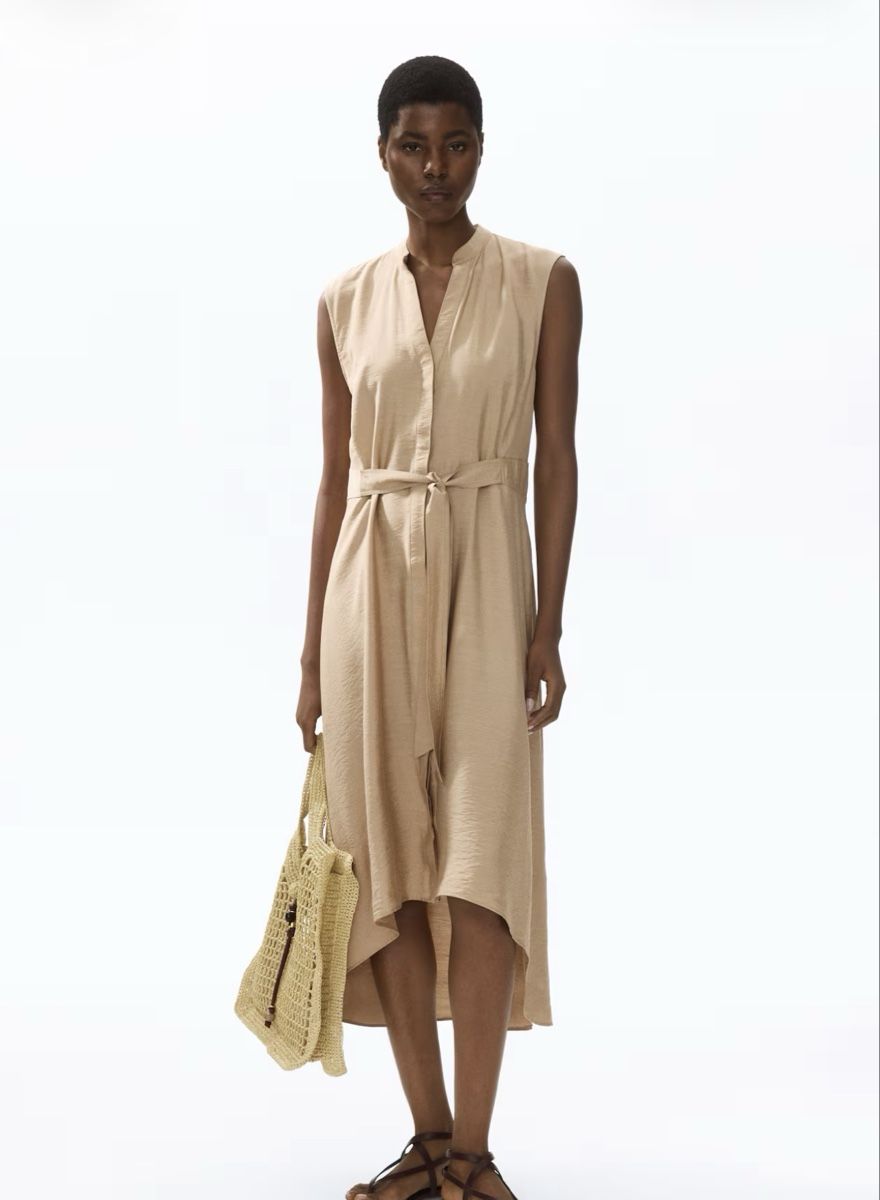H&M Vestiti: Beiges, langes Blusenkleid mit Bindegürtel – Nuovo e nell'imballaggio originale da Niederhasli venduto da kri_yp5n 1