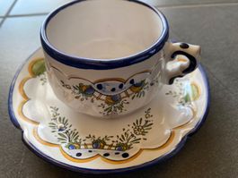 A.RENOLEAU Faïencerie d'art tasse+soucoupe +excellent état+
