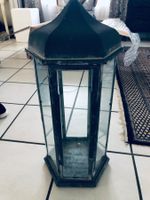 Vintage Laterne / Windlicht aus Metall & Glas, Grau