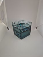 Windlicht Glas quadratisch blau gemustert neu Unikat 
