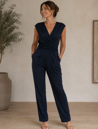 Damen Jumpsuit dunkelblau Grösse S Wickeloptik neu