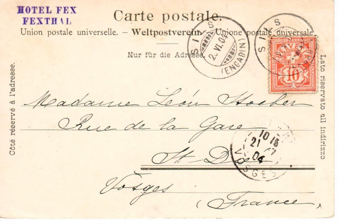 Ansichtskarten: Fexthal mit Fexgletscher 1904 – Gebraucht aus Wolhusen von Curver9 1
