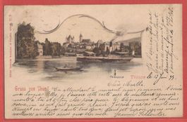 Thun mit Dampfschiff - Litho 1899