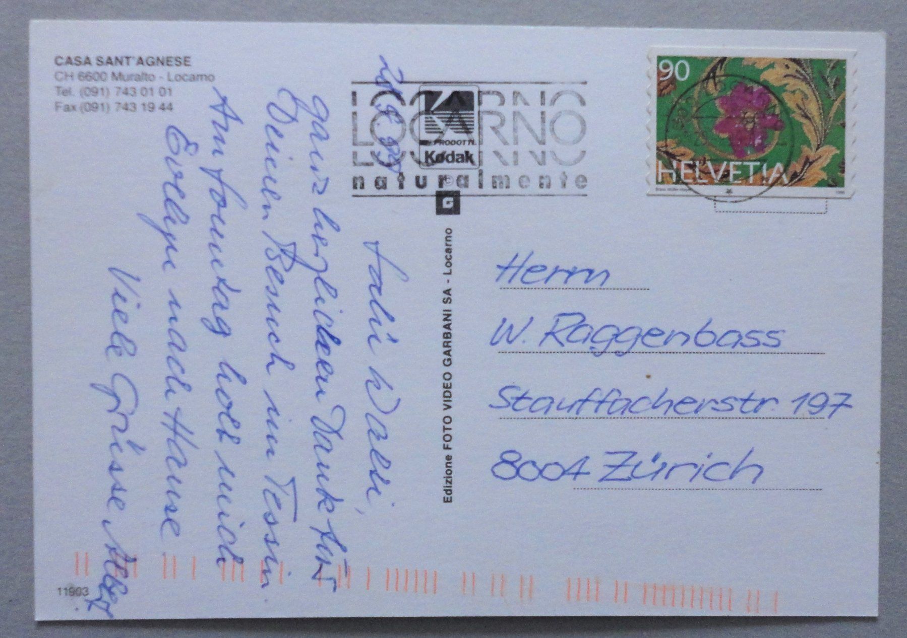 Cartoline postali: Casa Sant' Agnese, Muralto-Locarno – Usato da Fétigny venduto da Billy2miny 1