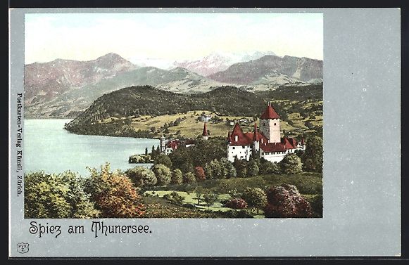 Cartoline postali: Spiez am Thunersee, Blick auf das Schlos – Usato da Berlin venduto da bartko-reher