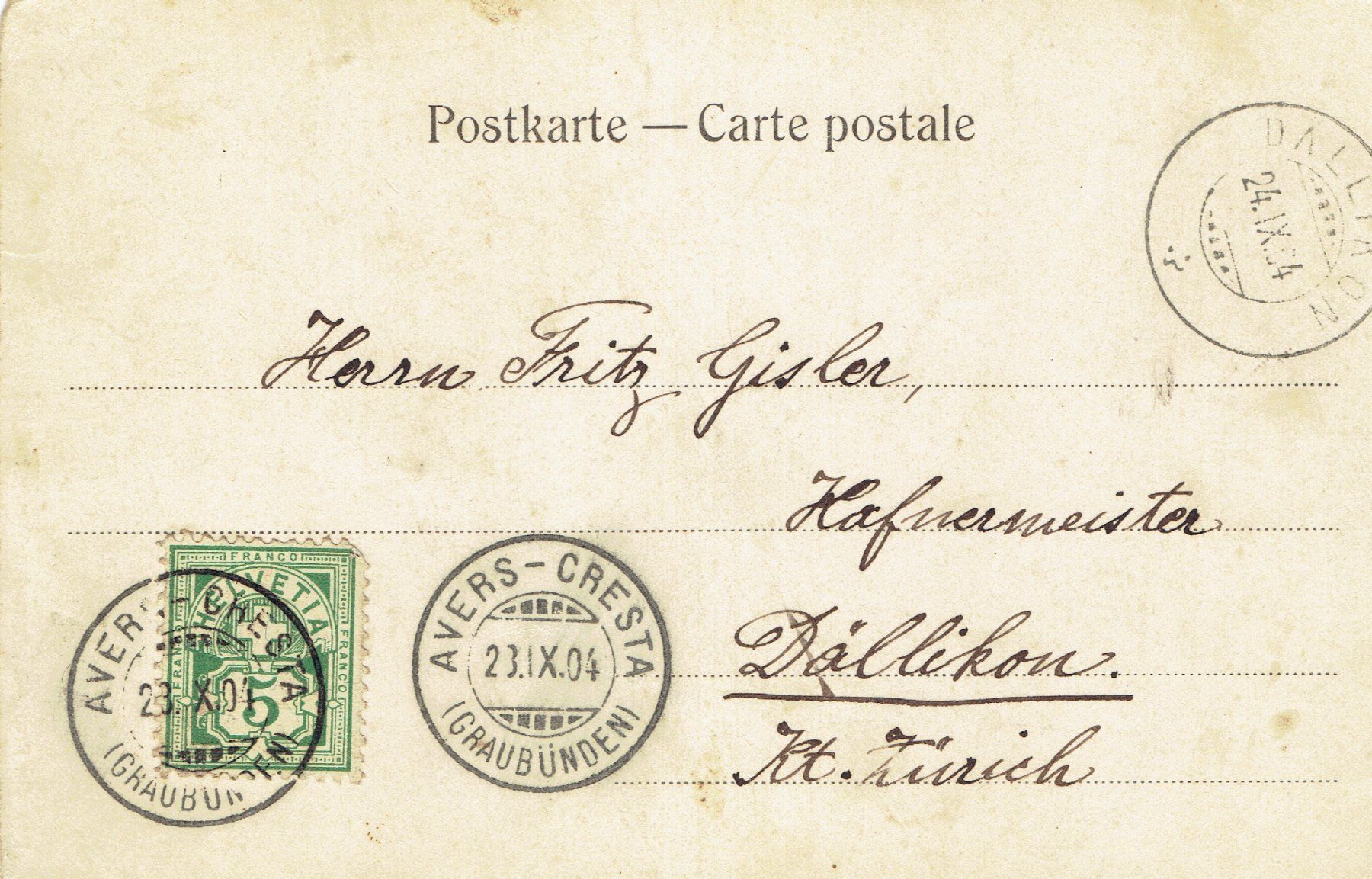 Cartoline postali: Cresta-Avers GR, um 1900 – Usato da Otelfingen venduto da Schmitte9 1