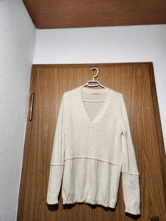 Pull Cachemire Damour blanc col V taille XL