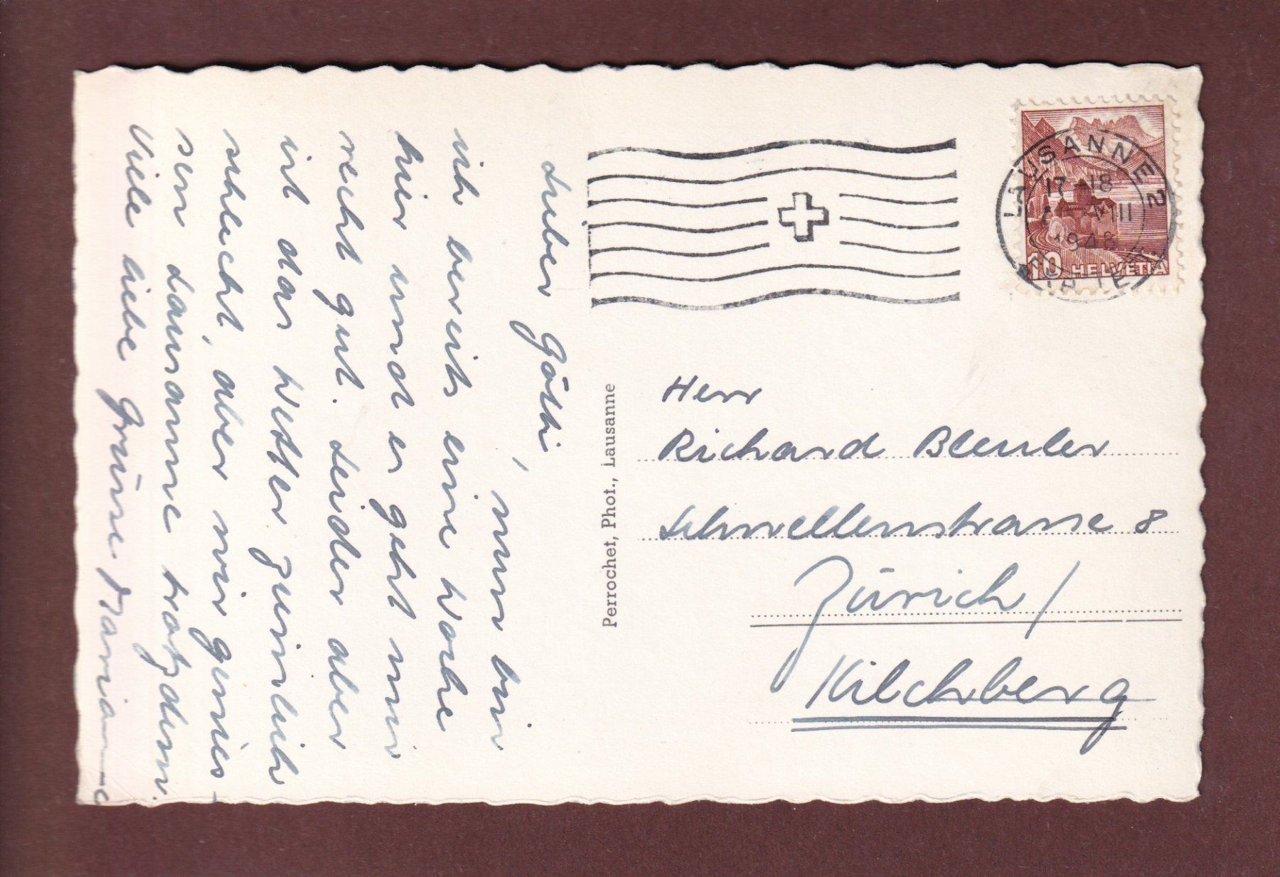 Cartoline postali: LAUSANNE - Place du Tunnel - 1948 – Usato da Pully venduto da nicecards-shop 1