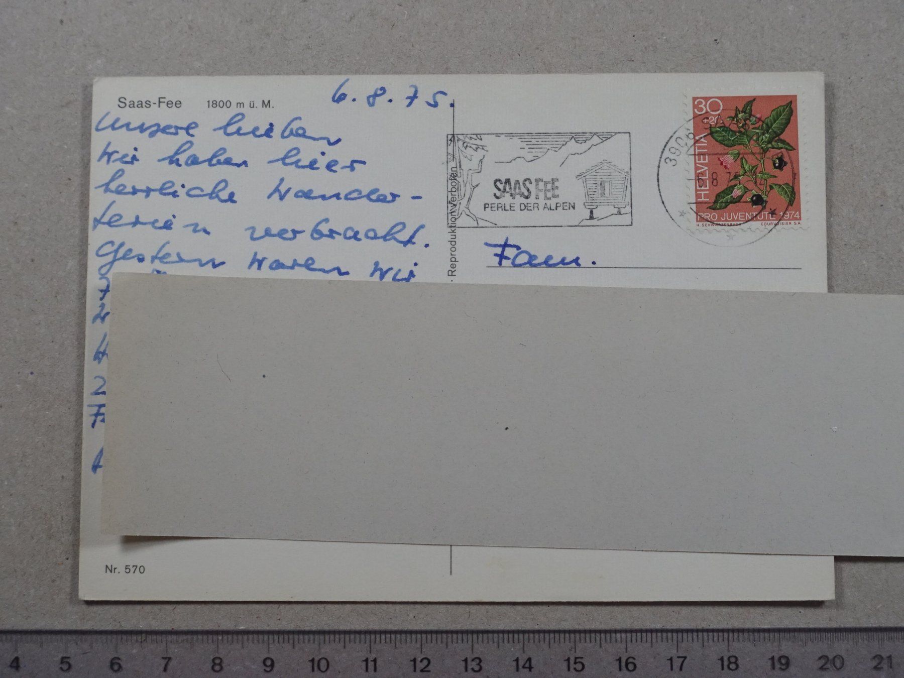 Cartoline postali: Saas-Fee, 1975 – Usato da Lenzburg venduto da fh1 1