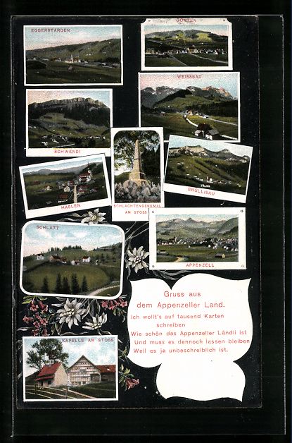 Cartoline postali: AK Appenzell, Totalansicht mit Schwendi – Usato da Berlin venduto da bartko-reher