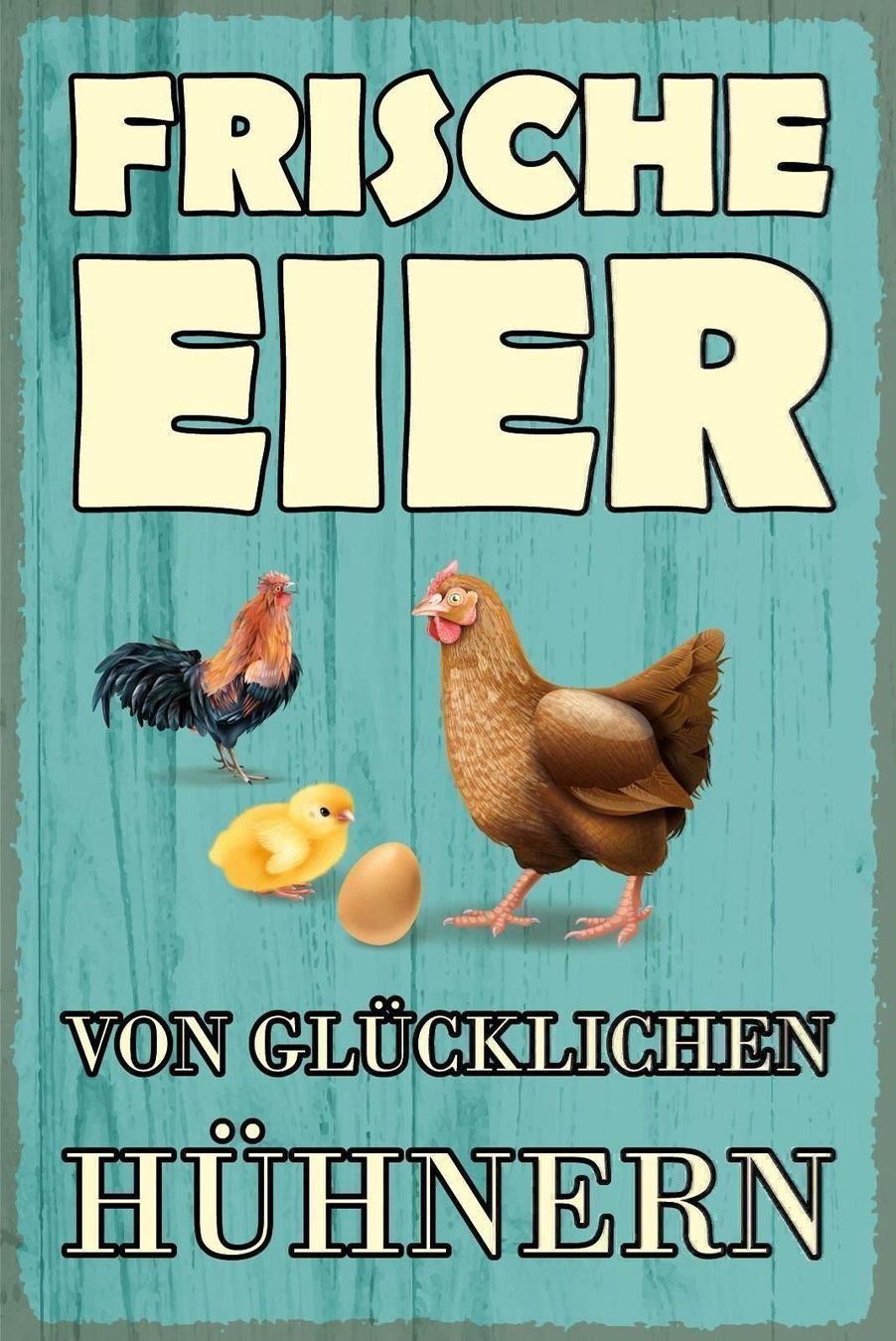 Insegne: Blechschild-FRISCHE EIER VON GLÜCK. HÜHN – Nuovo e nell'imballaggio originale da Rupperswil venduto da big-one-sale