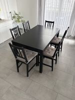 Esstisch ausziehbar 140-220cm mit 6 Stühlen schwarz