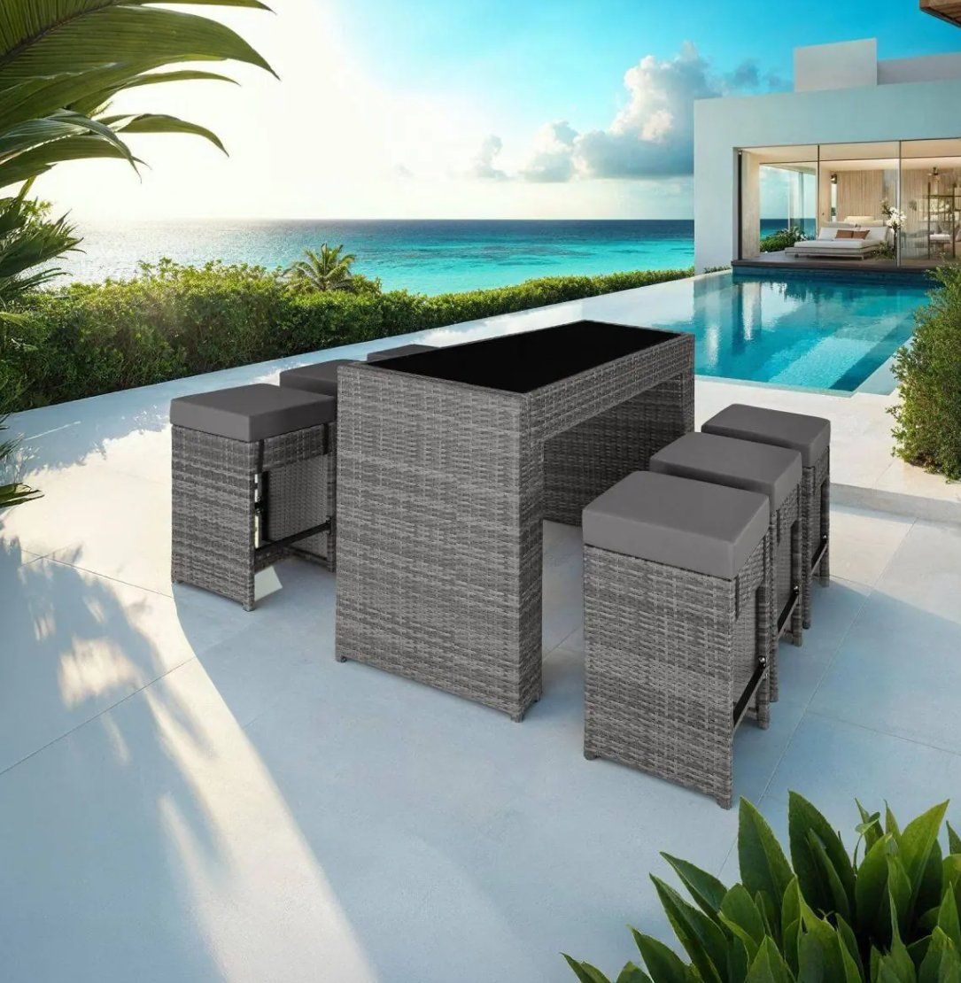 Set di tavolo e panche: Aluminium Rattan Barset grau – Nuovo (secondo la descrizione) da Steinhausen venduto da Retourenprofis
