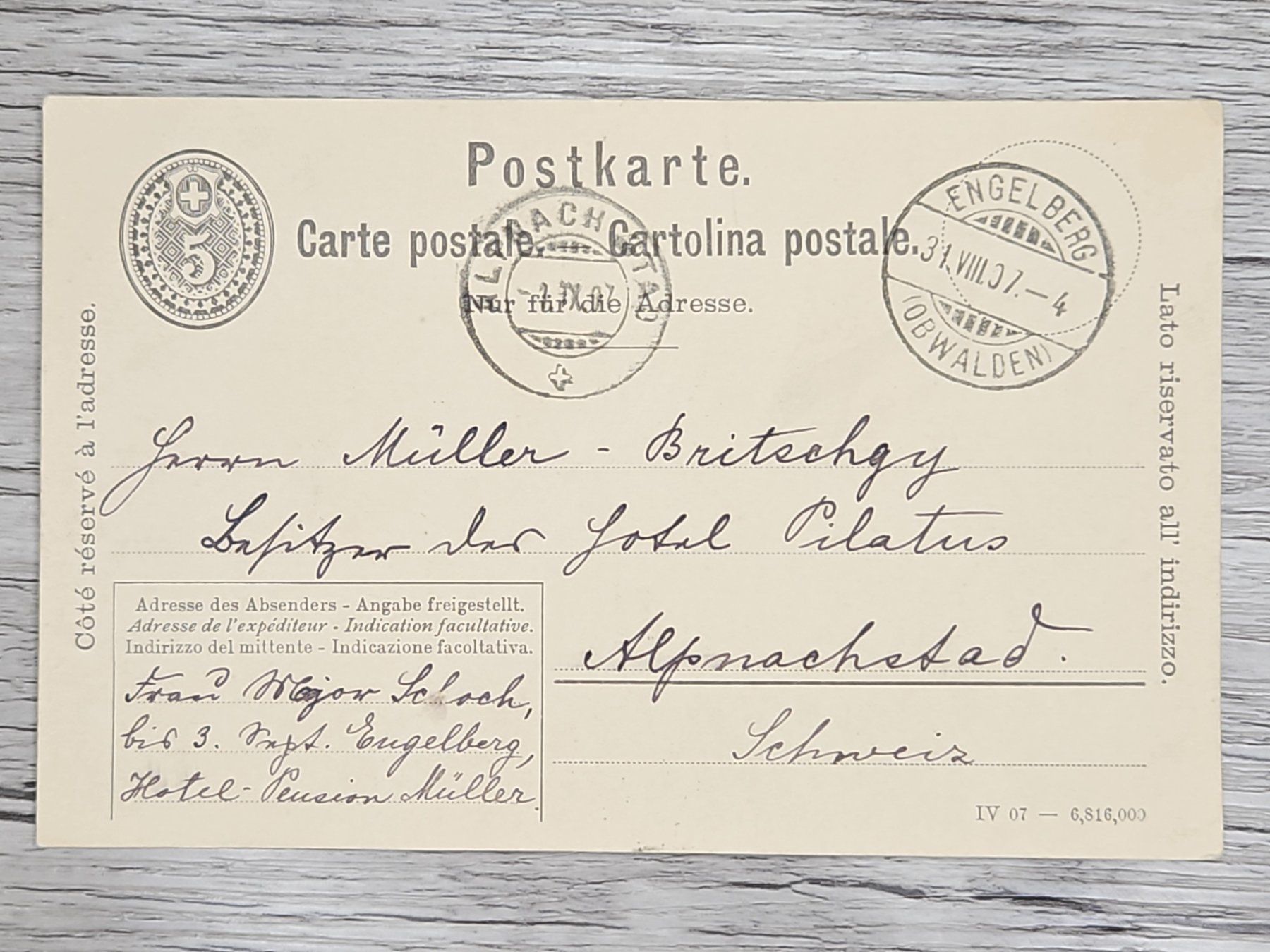 Tutti i francobolli: CL22 Carte Postale + Timbre Suisse 1907 – Usato da Cousset venduto da Patrick_Collections