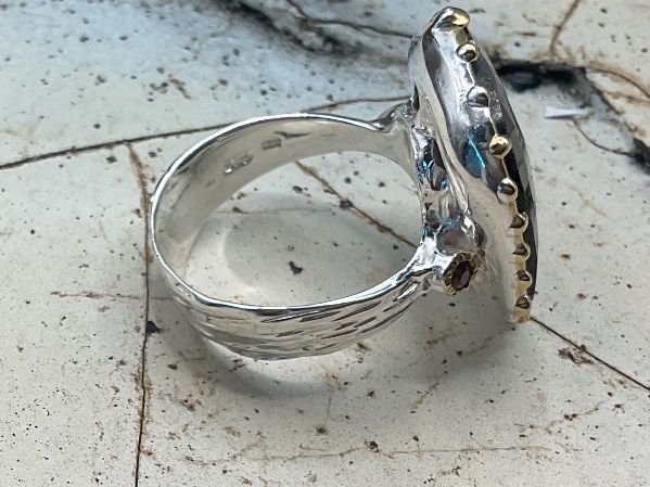 Anelli: Silberring mit grossem schwarzem Saphir, Gr.55.5 – Nuovo (secondo la descrizione) da Luzern venduto da S.Kern01