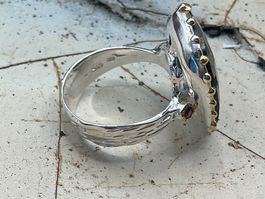 Silberring mit grossem schwarzem Saphir, Gr.55.5