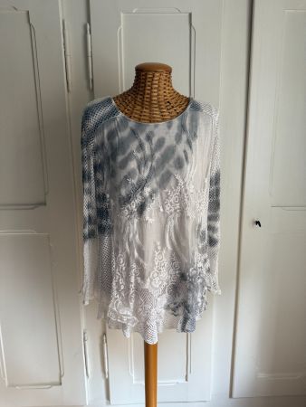 Layering Tunika Bluse weiss-grau M