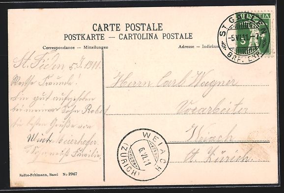 Cartoline postali: St. Gallen, Platzanlage mit Denkmal, Pas – Usato da Berlin venduto da bartko-reher 1