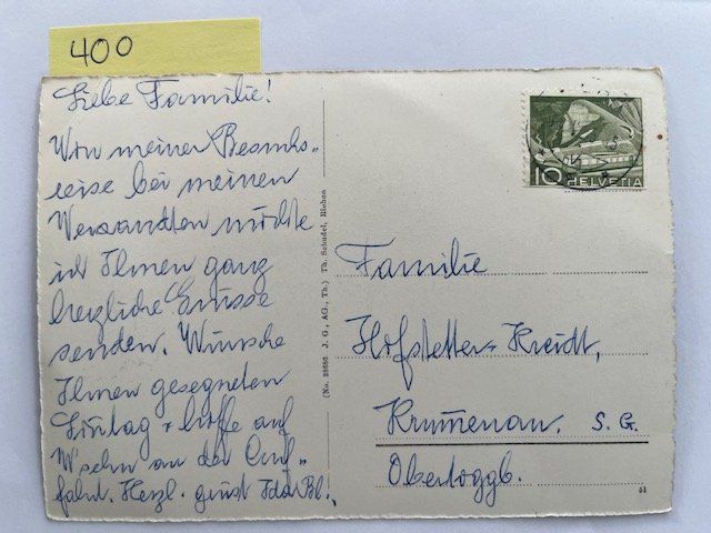 Ansichtskarten: Ansichtskarte Riehen mit Kirche und Dorf, alt – Gebraucht aus Niederwil AG von dahu75 1