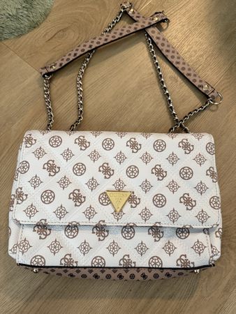 Guess Handtasche Weiss/Braun Logo Muster Top Zustand Sommer 