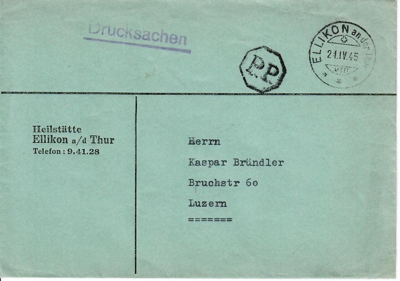 Tutti i francobolli: Brief, Heilstätte Ellikon an der Thur 1945 – Usato da Hochdorf venduto da Ziegel-16